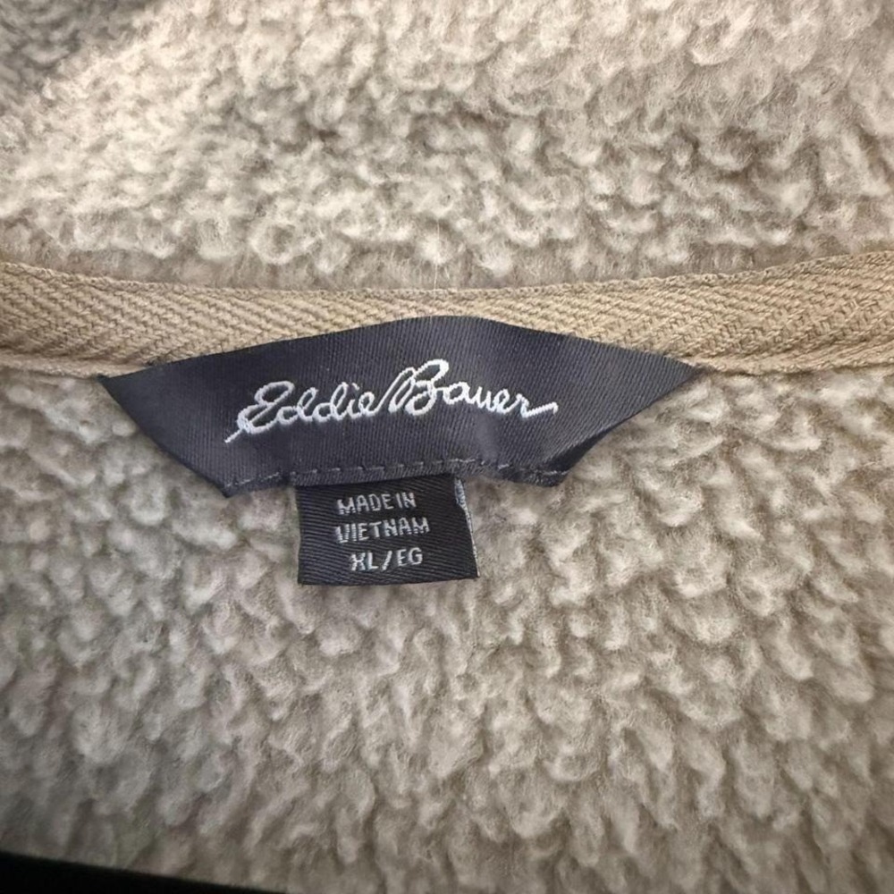 Eddie Bauer Mens XL Quarter Zip Fleece Lined Sweater Pullover Marled Oatmeal - Picture 4 of 7